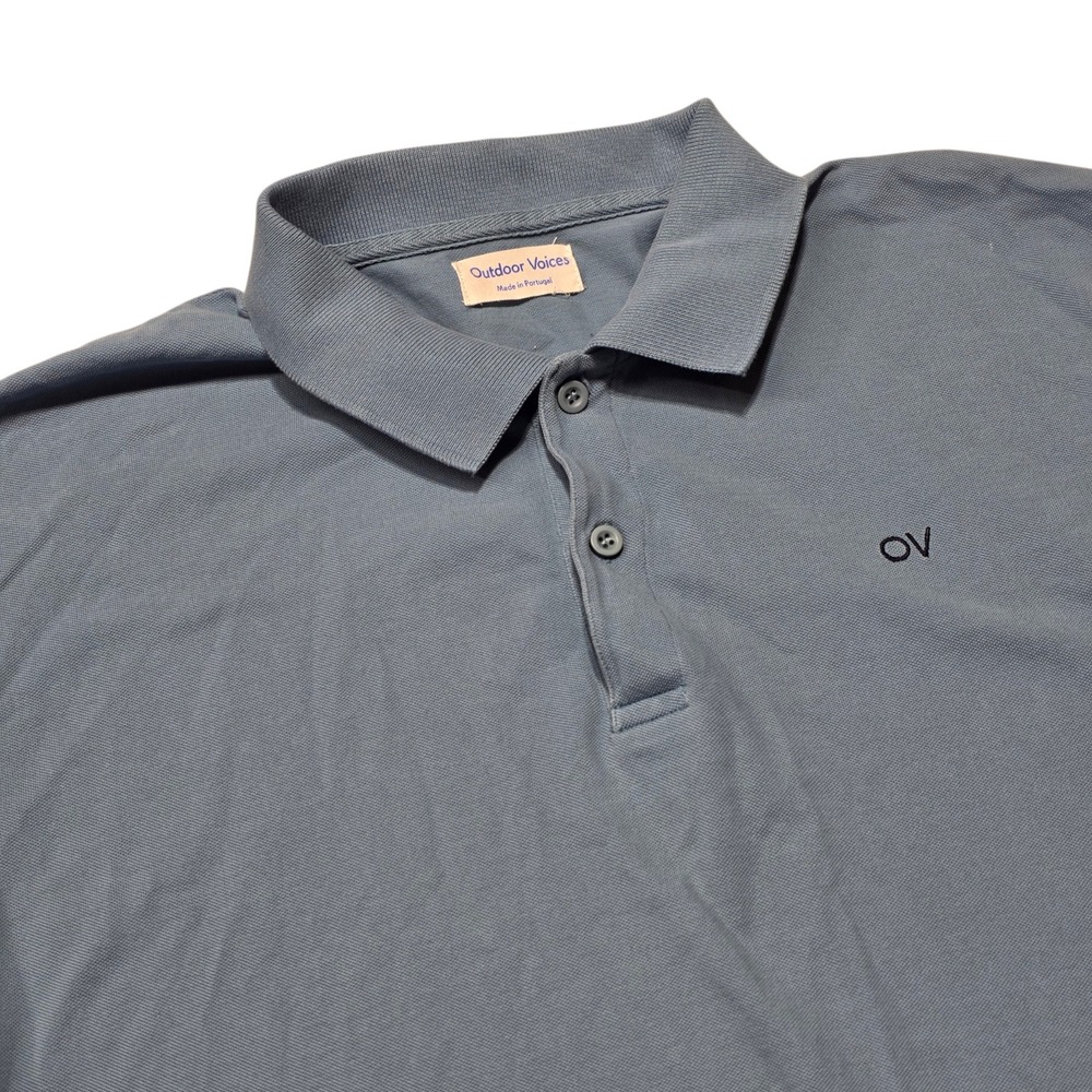 Outdoor Voices Polo Mens Large Blue Short Sleeve Pique Cotton Golf Active